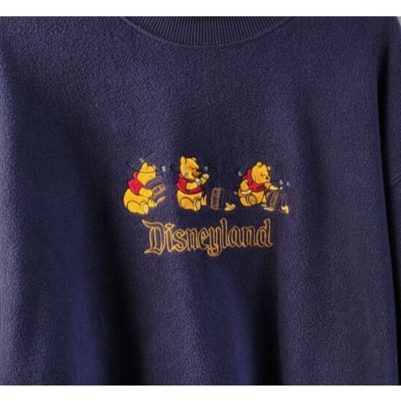 NWOT XXL Vtg Disneyland Winnie the Pooh Hunny Embroidered Navy Fleece Sw… - Picture 2 of 5